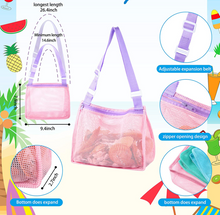 Load image into Gallery viewer, Set of 6- Kids mesh beach bag, Seashell bag, Sand toy storage bag, Kids beach bag
