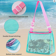 Load image into Gallery viewer, Set of 6- Kids mesh beach bag, Seashell bag, Sand toy storage bag, Kids beach bag
