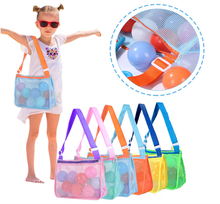 Load image into Gallery viewer, Set of 6- Kids mesh beach bag, Seashell bag, Sand toy storage bag, Kids beach bag
