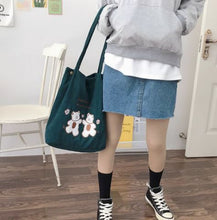 Load image into Gallery viewer, Corduroy Shoulder Bag, Corduroy School Bag, Cute Eco Bag
