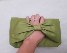 Load image into Gallery viewer, Bow Wristlet Clutch, Clutch Bag, Wristlet Wallet, Ribbon handle Clutch, Bow Clutch, Canvas Clutch, Mini Clutch
