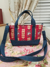 Load image into Gallery viewer, 49ers Denim bag, 49ers Jean Bag, 49ers Mini Tote Bag, 49ers Mini Crossbody, 49ers Denim Crossbody, 49ers bag
