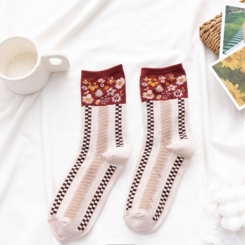 Retro Style Flower/Stripe Colorful Socks