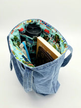 Load image into Gallery viewer, Jean Tumbler bag, Denim bag, Jean school bag, Denim shoulder bag, Tumbler holder, Denim Jean bag
