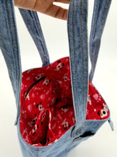 Load image into Gallery viewer, Jean Tumbler bag, Denim bag, Jean school bag, Denim shoulder bag, Tumbler holder, Denim Jean bag
