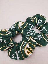 Load image into Gallery viewer, 49ers, Warriors, Oakland A&#39;s, Raiders, Hair Scrunchies, Hair Bun, Hair ties
