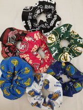 Load image into Gallery viewer, 49ers, Warriors, Oakland A&#39;s, Raiders, Hair Scrunchies, Hair Bun, Hair ties
