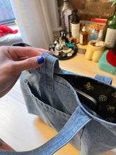 Load image into Gallery viewer, Jean Tumbler bag, Denim bag, Jean school bag, Denim shoulder bag, Tumbler holder, Denim Jean bag
