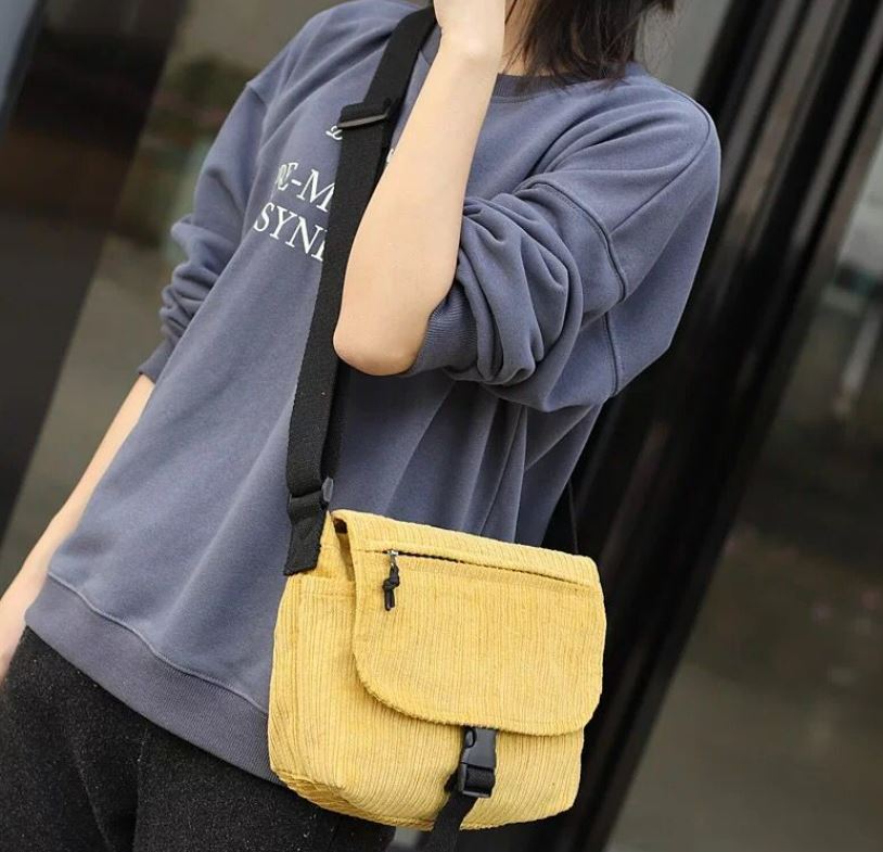 Front Flap Corduroy Crossbody Shoulder Bag