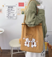 Load image into Gallery viewer, Corduroy Shoulder Bag, Corduroy School Bag, Cute Eco Bag
